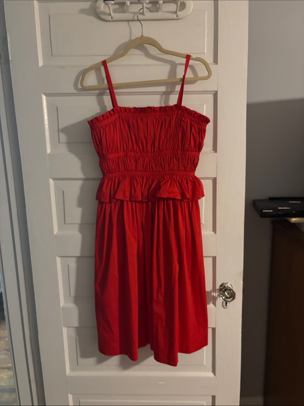 Red Smocked Peplum Dress